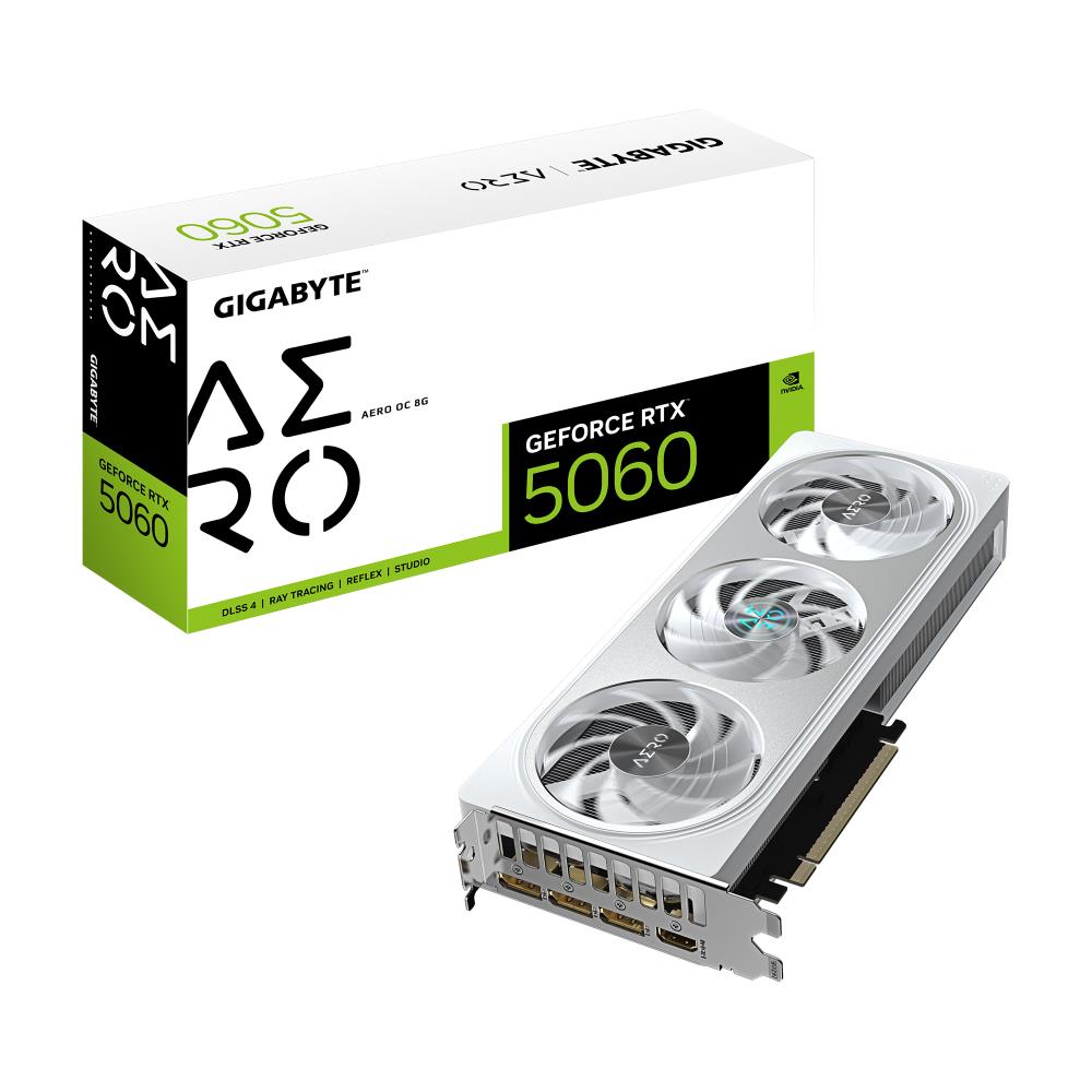 Graphics Card|GIGABYTE|NVIDIA GeForce RTX 5060|8 GB|GDDR7|128 bit|PCIE 5.0 16x|GPU 2595 MHz|1xHDMI|3xDisplayPort|GV-N5060AEROOC-8GD