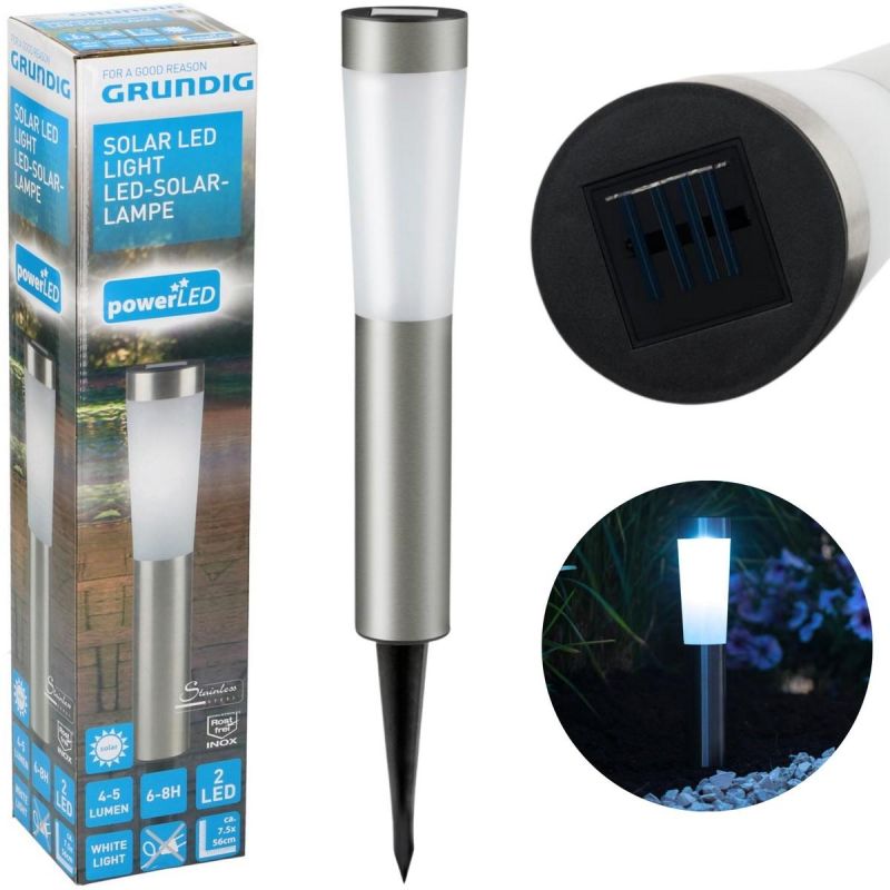 SOLAR LAMP 2 LED HEIGHT 56CM INOX GRUNDIG