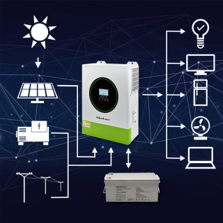 Qoltec Hybrid Solar Inverter Off-Grid 11000W | 160A | 48V| MPPT | BMS | Sinus | Wi-Fi option | Power factor 1.0