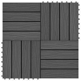 11 tk terrassiplaadid, kõrgreljeefne, WPC, 30x30 cm, 1 m², must