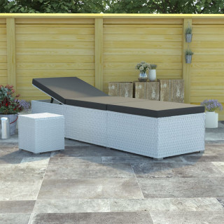 Шезлонг с подушкой и столиком, полиротанг, белый