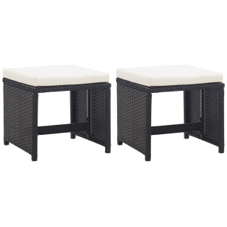 Садовые табуреты 2 шт с подушками, полиротанг, черные