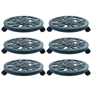 Подставка под растения на колесиках 6 шт, зеленая, 38 см, пластик