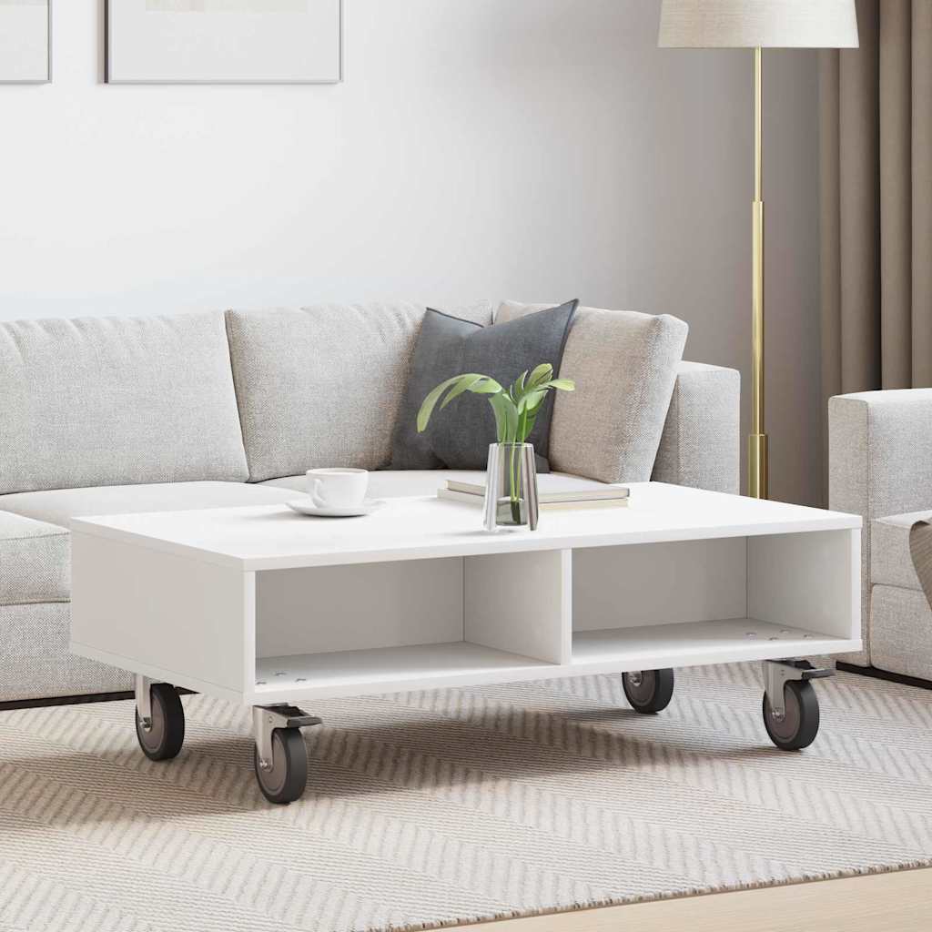 Rattaga külgtabel Valge 90 x 50 x 30 cm Tehispuit