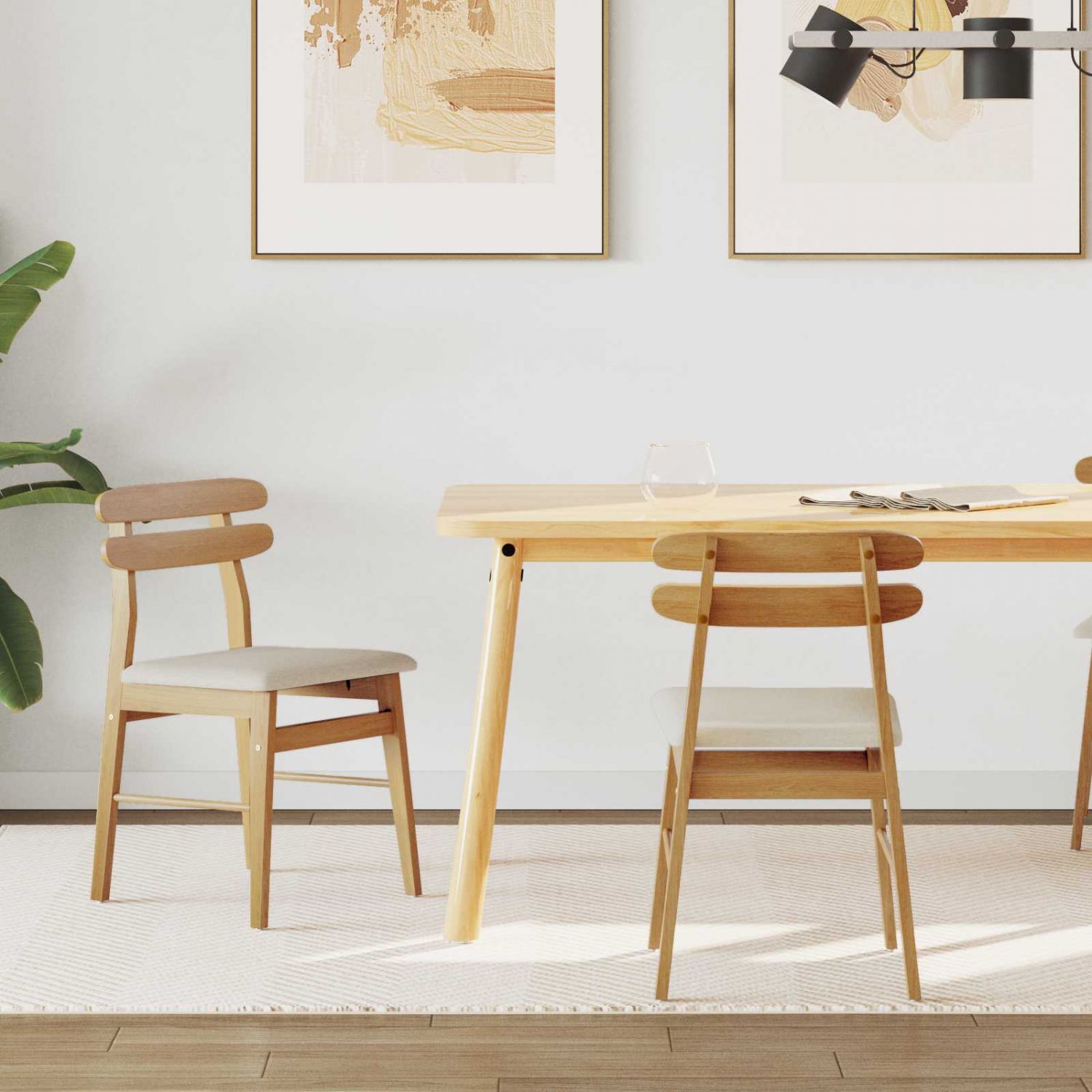 Söögitool 2 pcs Looduslik ja hele Paks Kautsukipuit