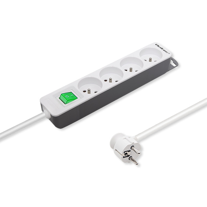 Qoltec Power strip | 4 sockets | 1.8m | White-grey