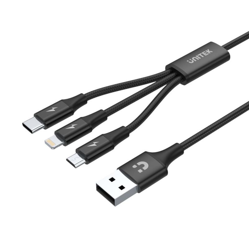 UNITEK USB 3IN1CHARGING CABLE (C, LIGHTNING, MUSB)