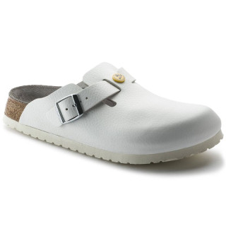 Birkenstock Boston ESD White women's clogs, natural leather, narrow medical slippers (0061378)