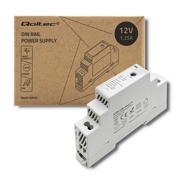 Qoltec DIN rail power supply | 15W | 12V | 1.25A | Gray