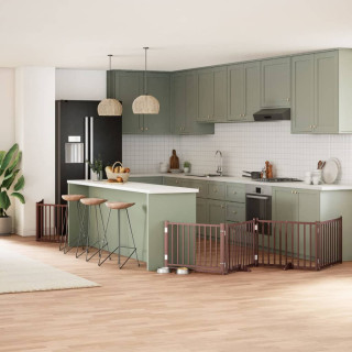 kokkupandav koeravärav uksega, 6 paneeli, pruun 480 cm, pappel