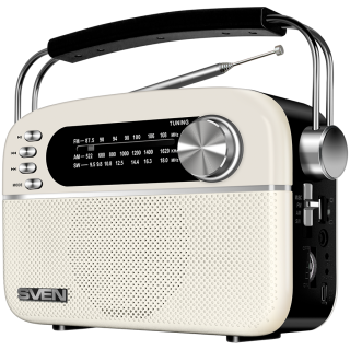 Радиоприёмник SVEN SRP-505, белый (3Вт, Bluetooth, FM/AM/SW, USB, microSD, AUX, аккумулятор)