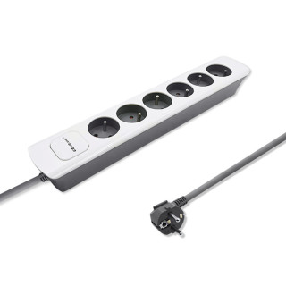 Qoltec Power strip | 6 sockets | 1.8m | White-grey