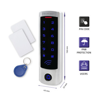 Qoltec Code lock DIONE with RFID reader Code | Card | key fob | Doorbell button | IP68 | EM