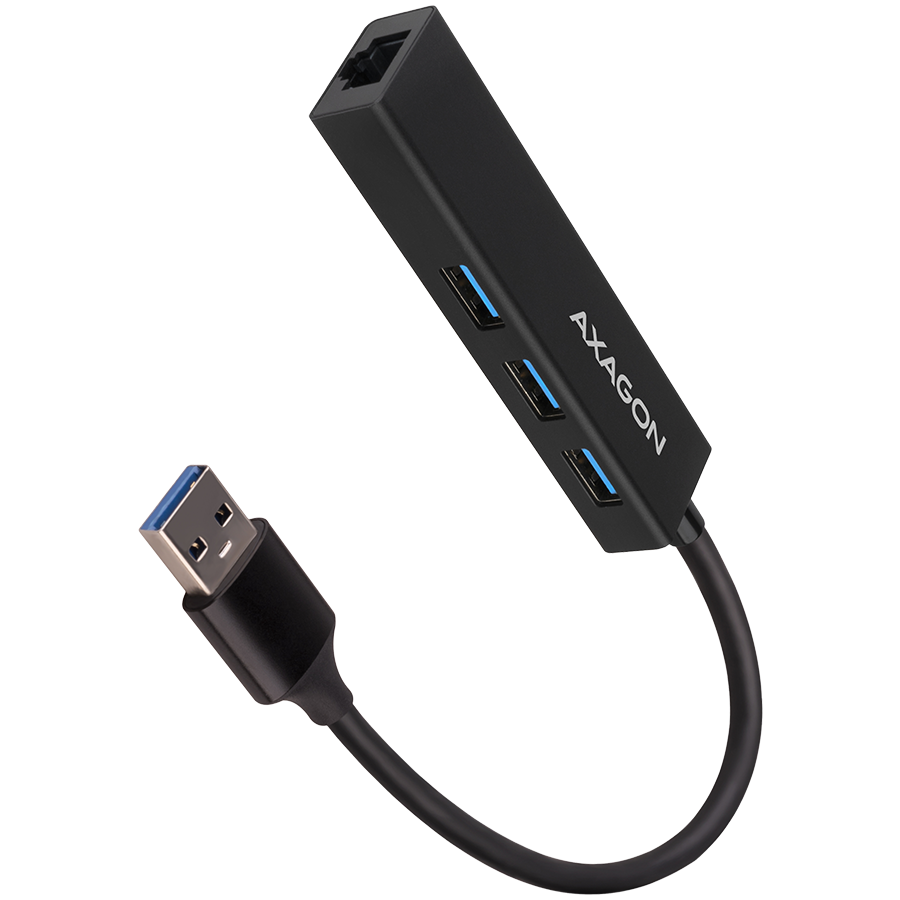 AXAGON HMA-GL3A: USB 3.2 Gen 1 хаб 3x USB-A + GLAN, металлический корпус, кабель 20 см