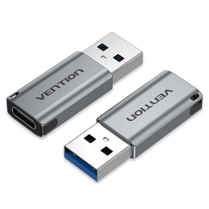 USB 3.0 Vention USB-A to USB-C Adapter Gray Aluminum Alloy
