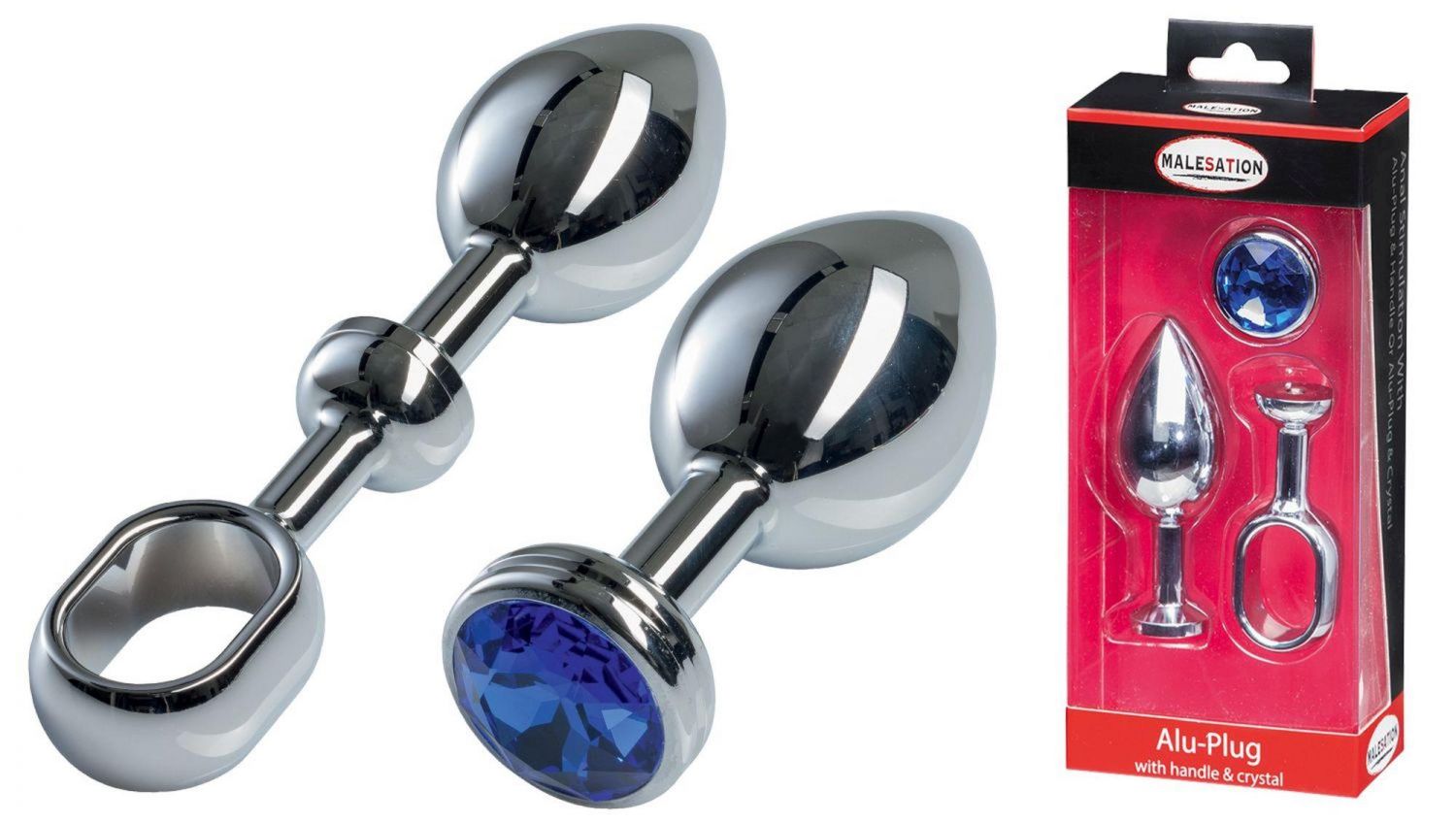 Алюминиевая анальная пробка MALESATION со сменной ручкой и кристаллом, большая, хром