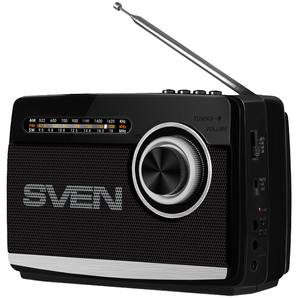 Портативная колонка SVEN SRP-535, черная (3W, FM/AM/SW, USB, microSD, фонарик, аккумулятор)