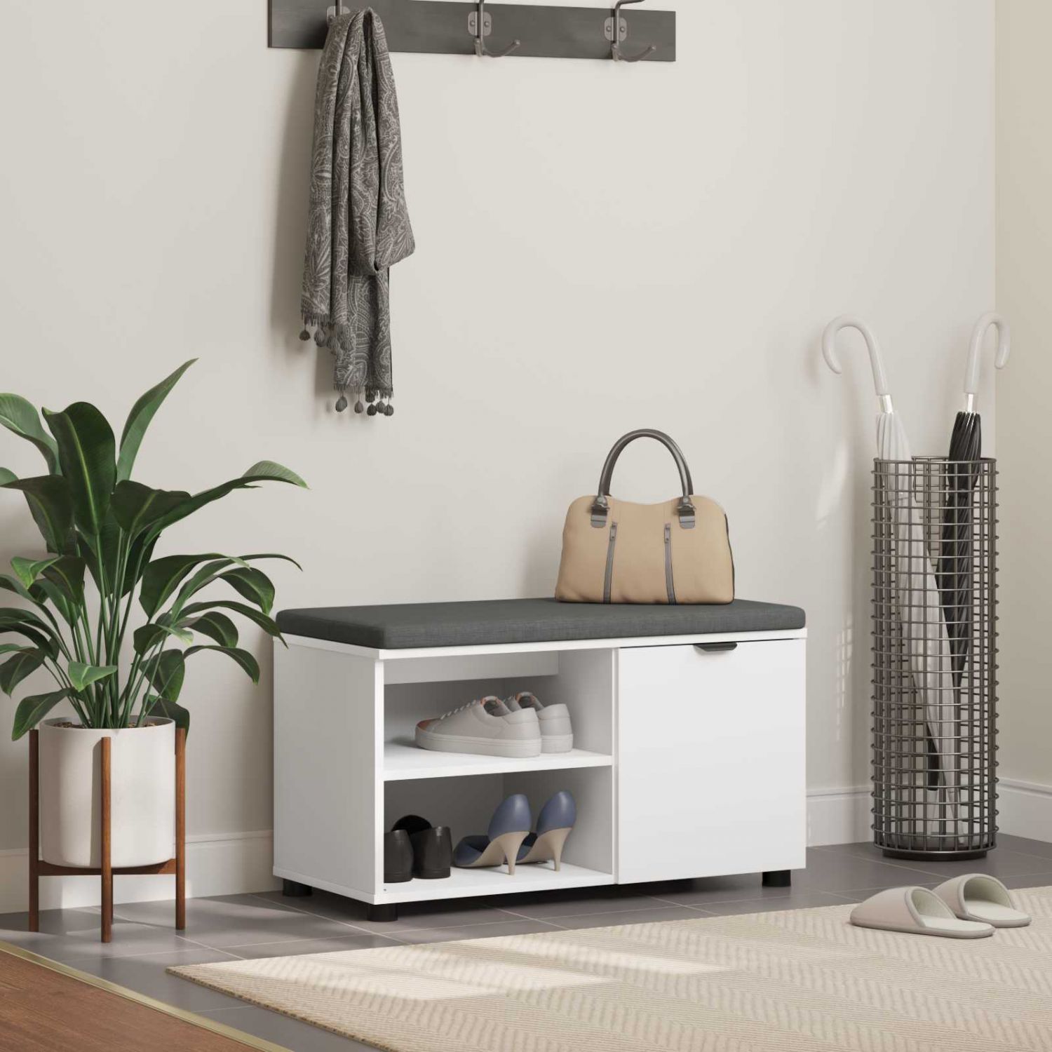 Hallipink padjaga Üksvärviline Valge 80 x 38 x 46 cm