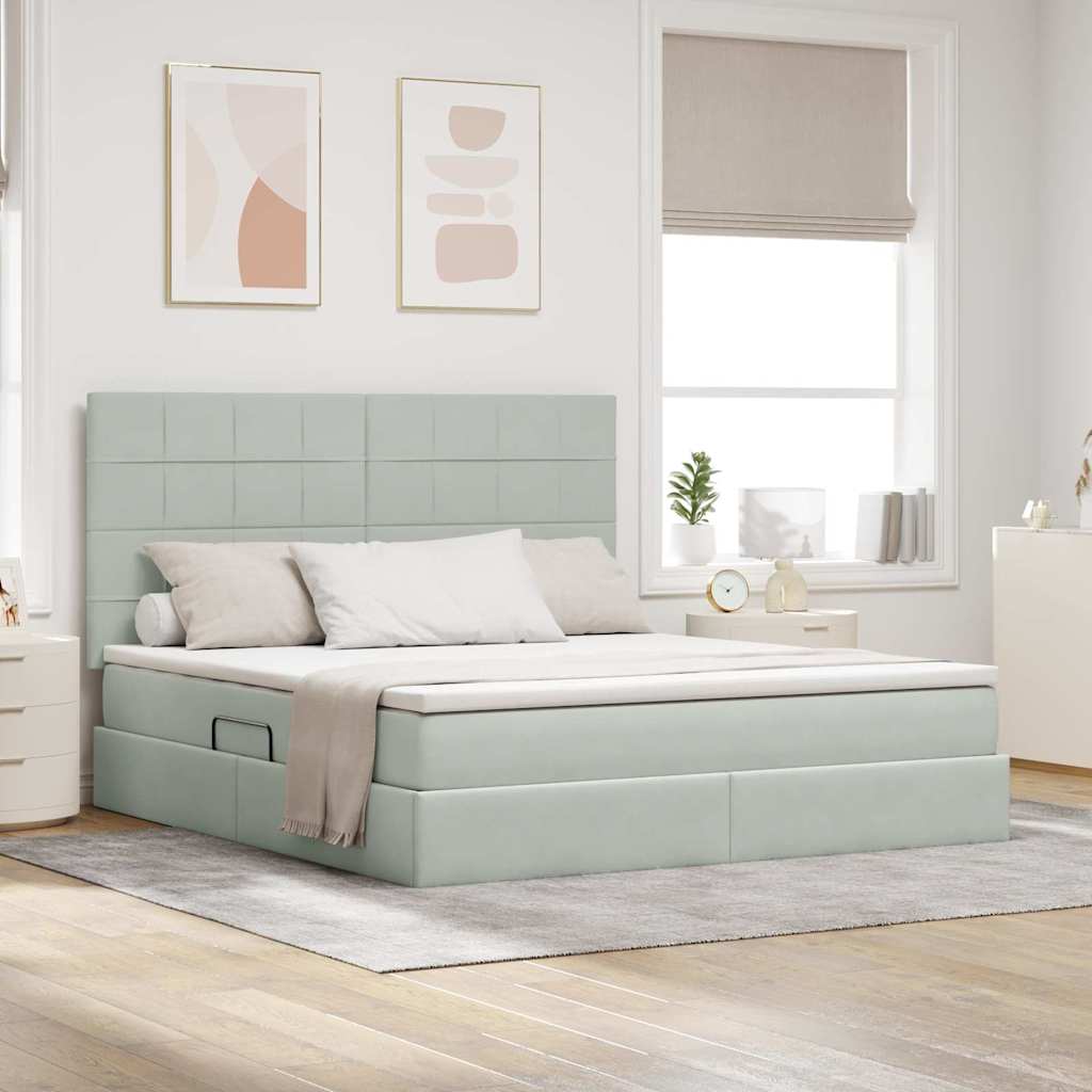 LED-valgusega hoiuvoodi madratsiga Helehall 180 x 200 cm Samet