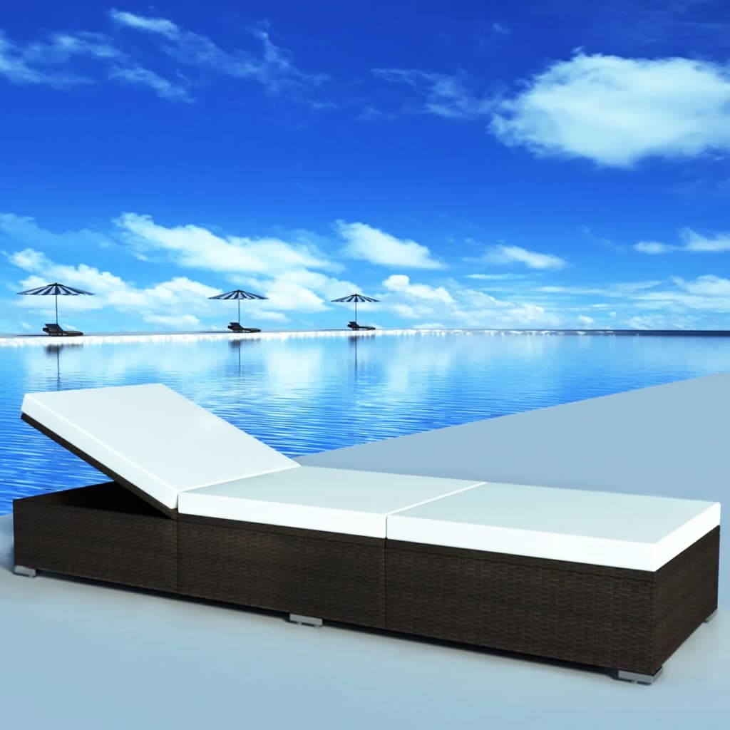 Лежак с подушкой, полиротанг, коричневый