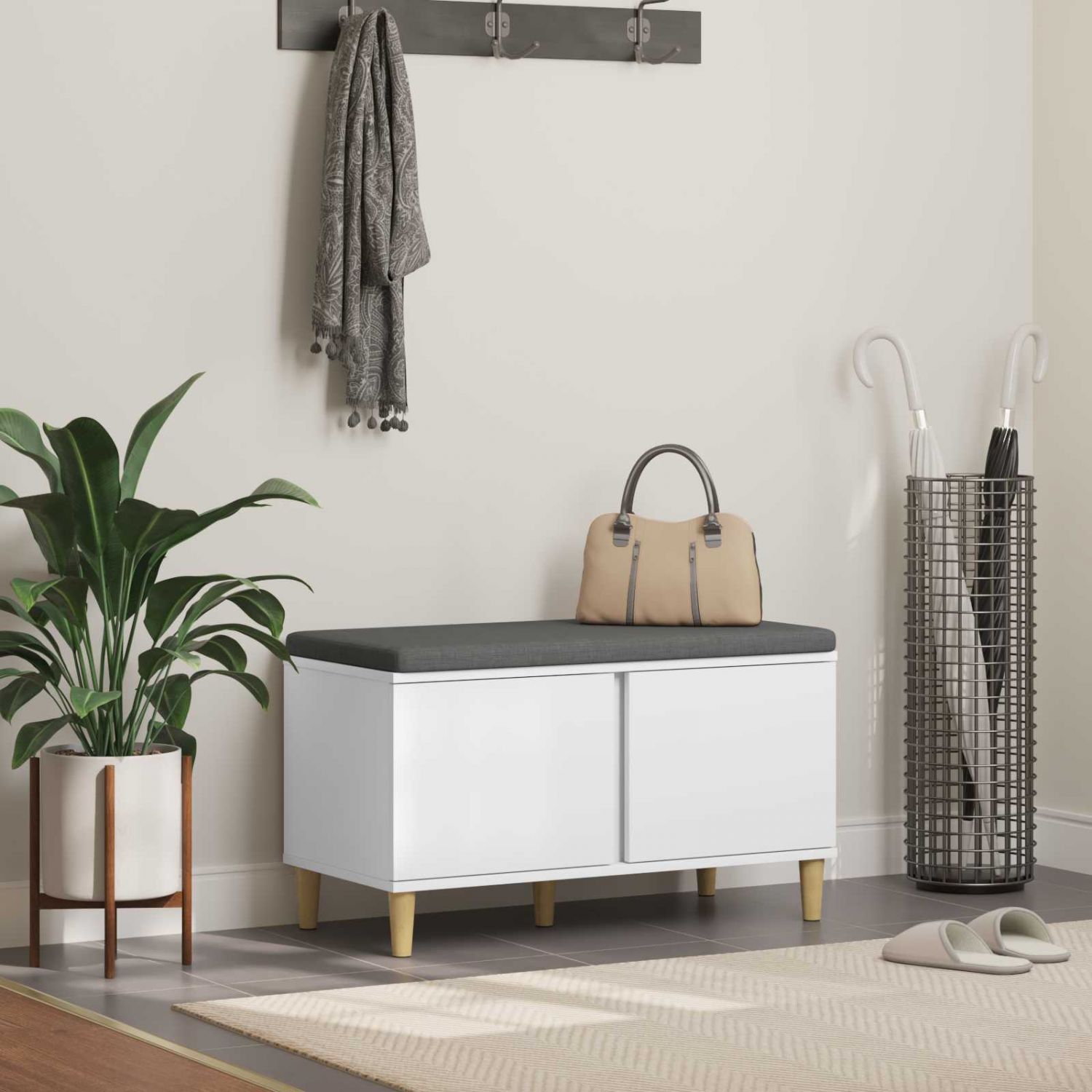 Hallipink padjaga ladustamisega uksega Valge 60 x 38 x 46 cm