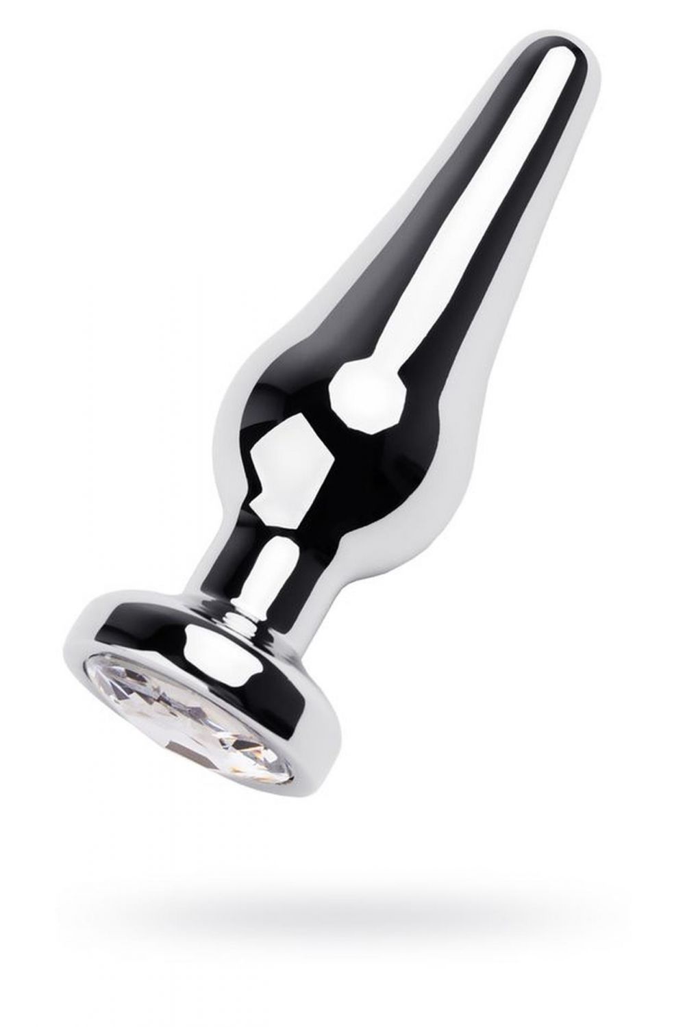 Серебряная анальная пробка TOYFA Металл с белым круглым кристаллом, длина 9 см, диаметр 1,5-4 см, вес 205 гр