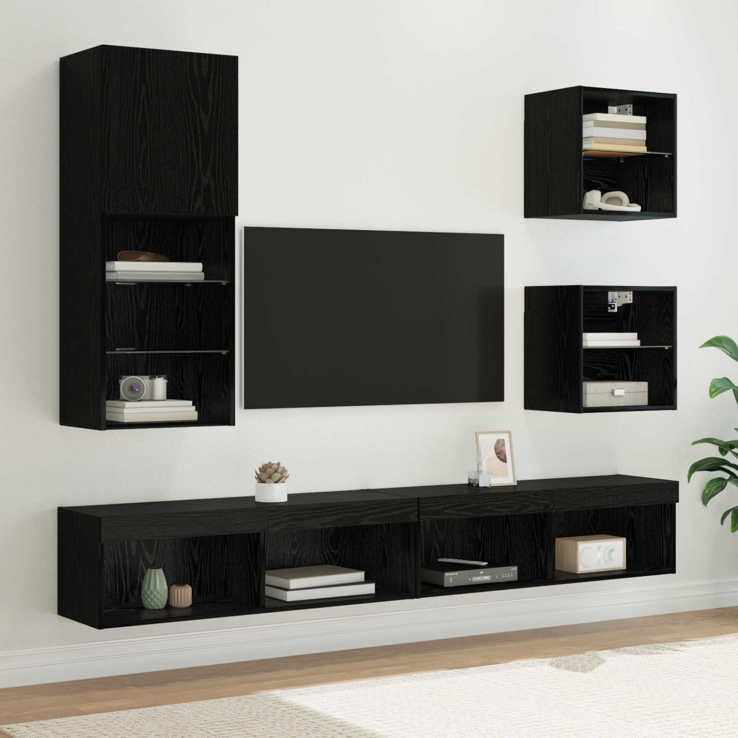 TV seinakapid koos LED-iga 5 pcs Must tamm Tehispuit