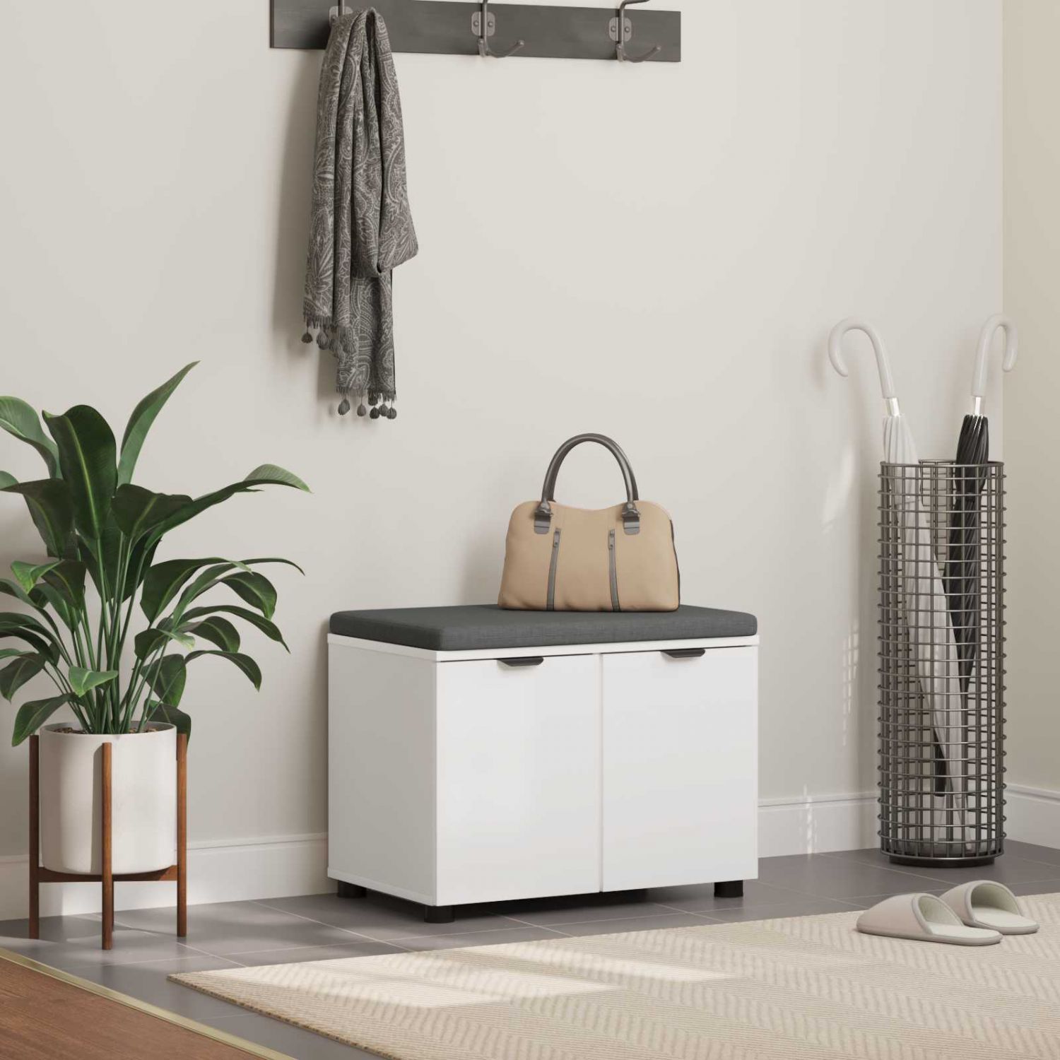 Hallipink padjaga ladustamisega uksega Valge 60 x 38 x 46 cm