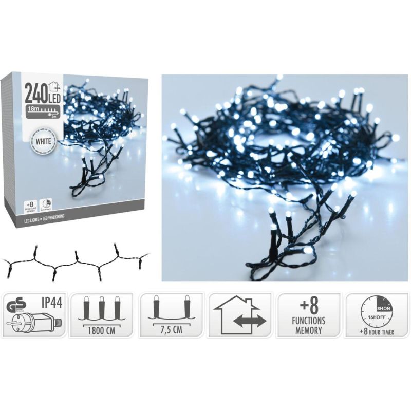 CHRISTMAS TREE LIGHTS LIGHT CHAIN 240 LED TIMER COOL WHITE