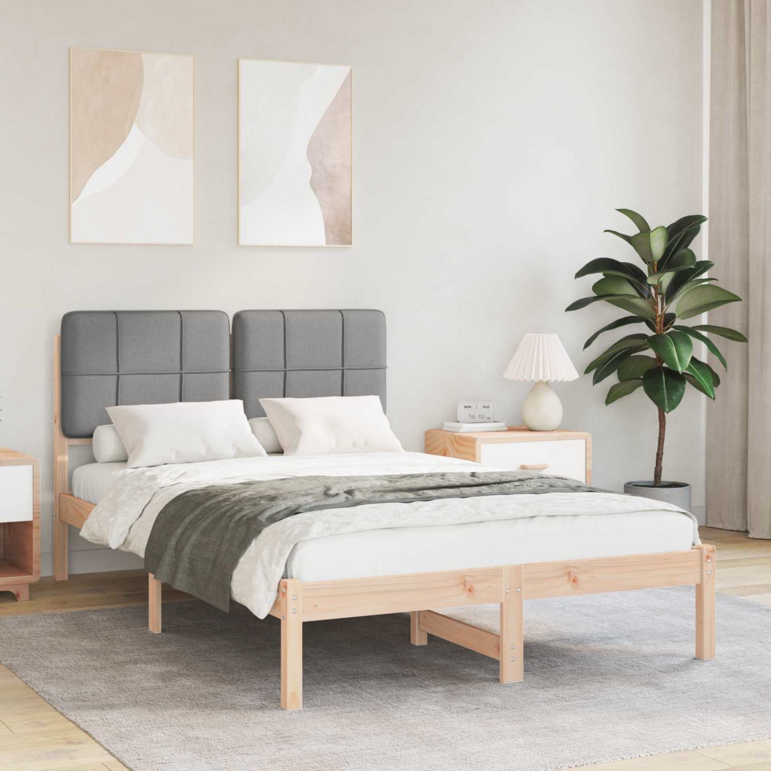 Voodiraam Pehme Peatoega peaga Helehall 120 x 200 cm Tahke mänd