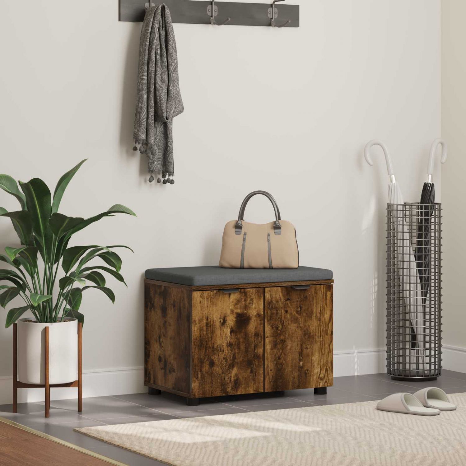 Hallipink padjaga uksega Suitsetatud tamm 60 x 38 x 46 cm