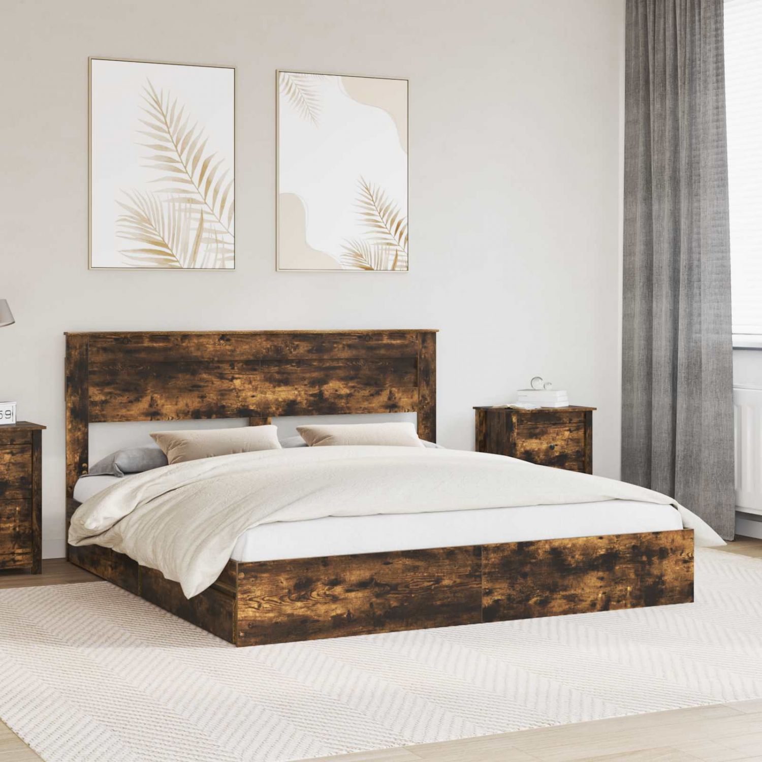 Laos voodi peaga Suitsetatud tamm 180 x 200 cm Tehispuit