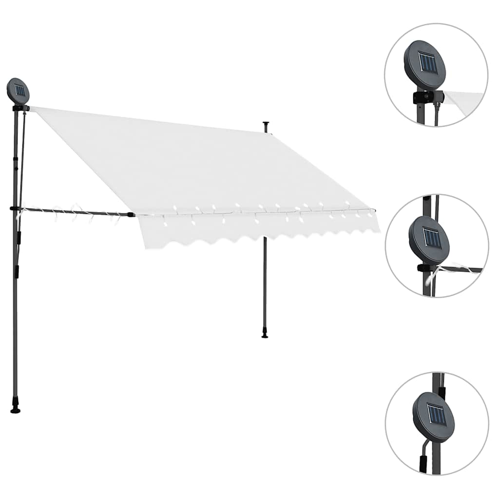 käsitsi sissetõmmatav varikatus, LED, 250 cm, kreemjasvalge
