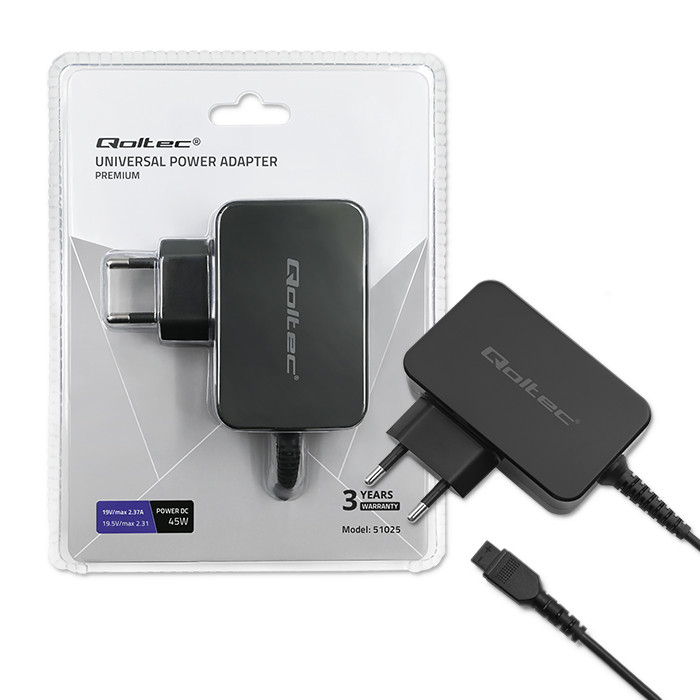 Qoltec Universal power adapter for laptop 45W | Automatic | MultiPlug | 8 plugs