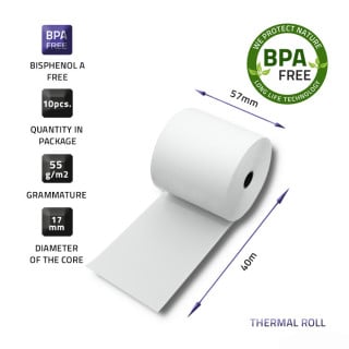 Qoltec Thermal roll 57 x 40 | 55g / m2 | 10 pcs. | BPA free