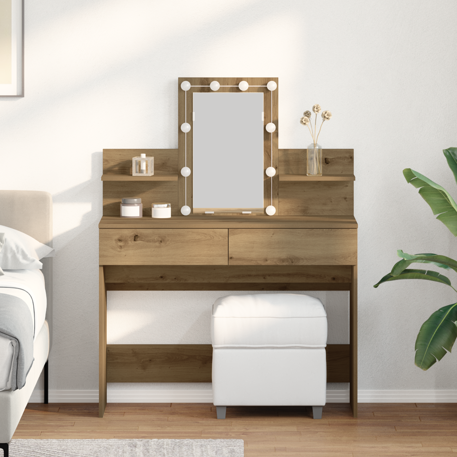 LED-valgustusega tualettlaud Kunsttamm Puidust 100x40x130 cm