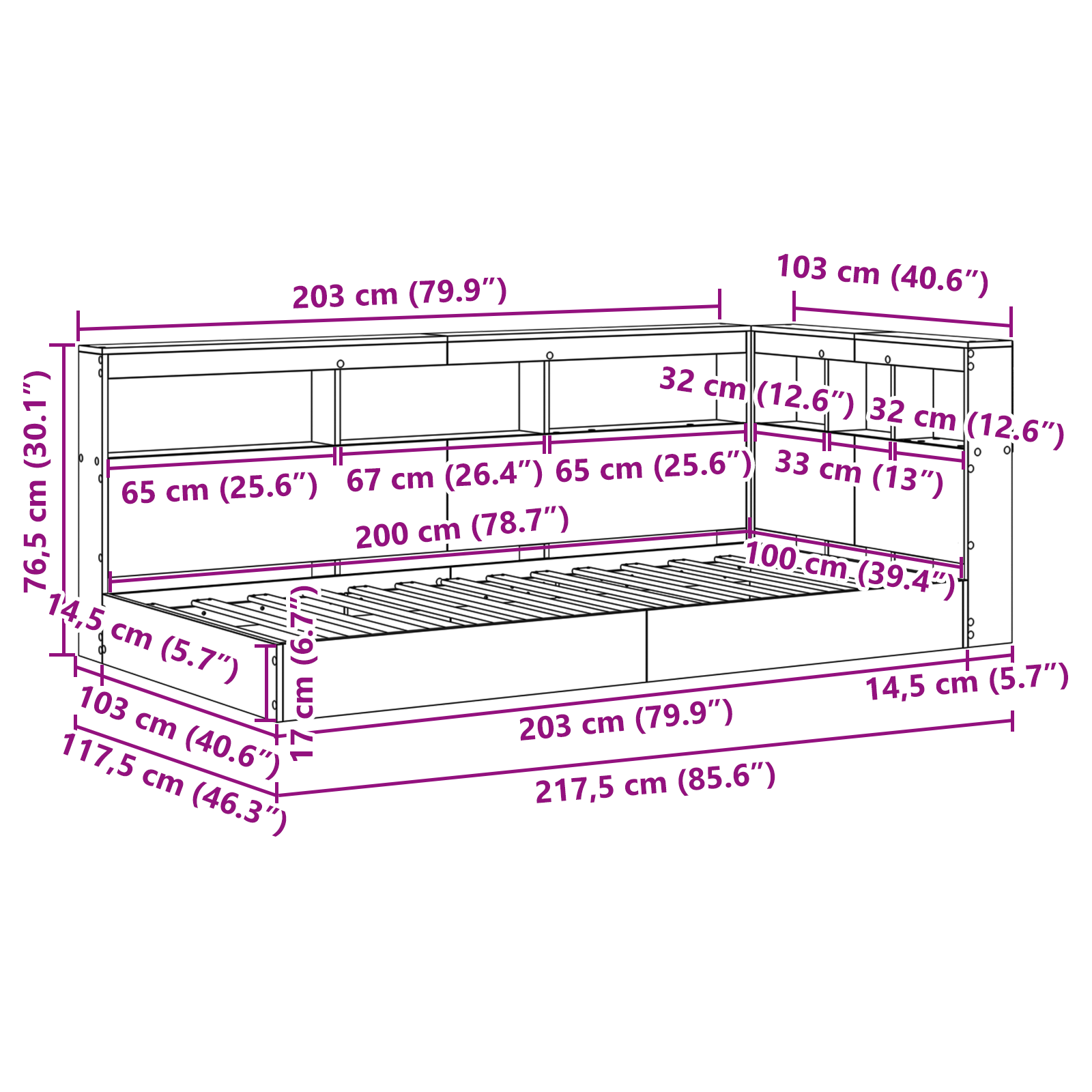 Raamatukapitsee voodi peaga Valge 100 x 200 cm Tehispuit