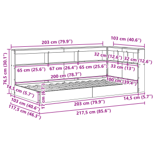 Raamatukapitsee voodi peaga Valge 100 x 200 cm Tehispuit