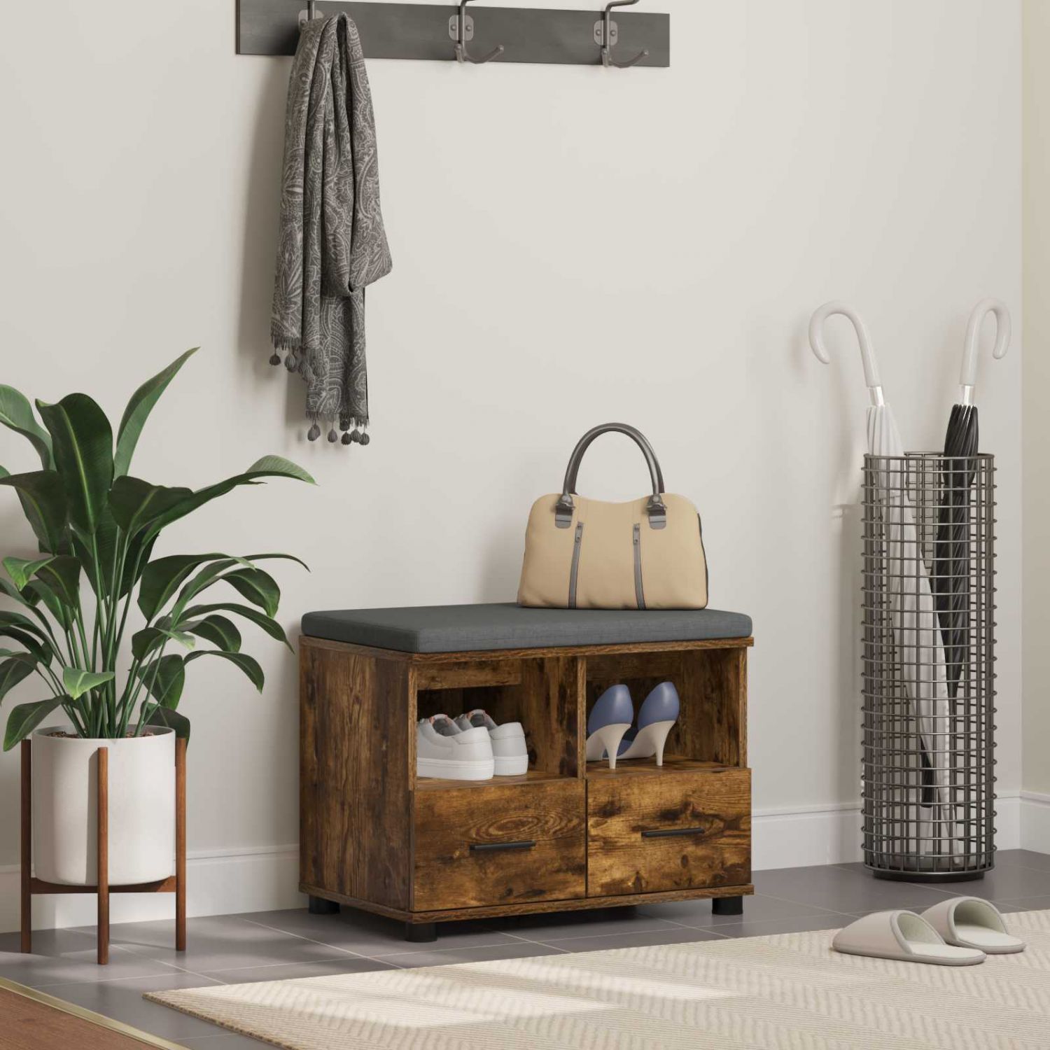 Hallipink padjaga sahtliga Suitsetatud tamm 60 x 38 x 46 cm