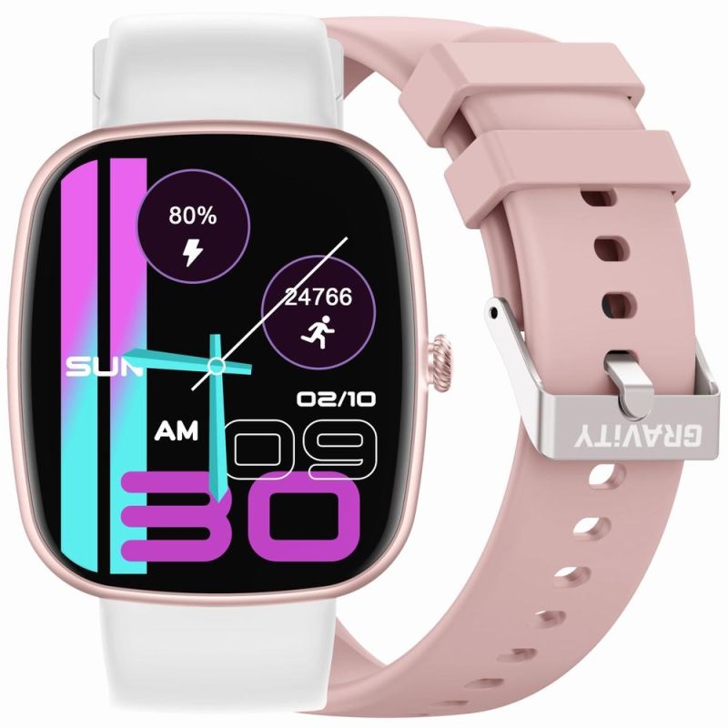 GRAVITY GT18-2 Women's Smartwatch Pink Silicone Strap + White Strap