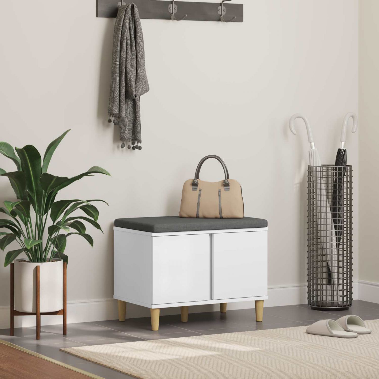 Hallipink padjaga ladustamisega uksega Valge 60 x 38 x 46 cm