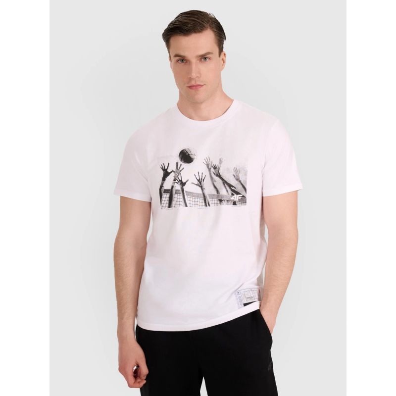 Men's regular t-shirt with volleyball print 4F 4FRAW25TTSHM3319-10S