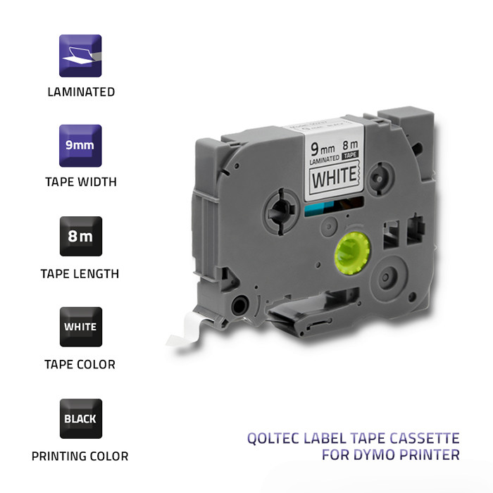 Qoltec Tape for BROTHER TZe-221 | 9mm x 8m | White / Black overprint