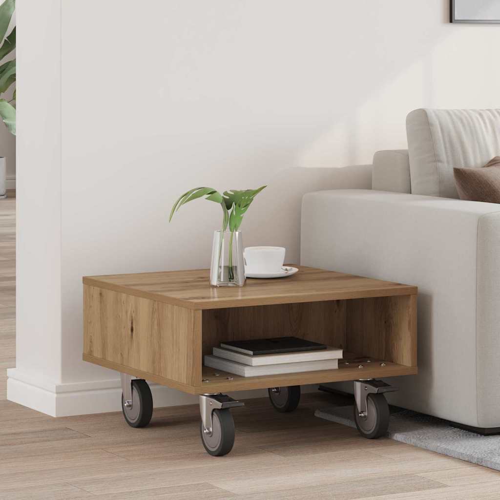 Rattaga külgtabel Käsitööpuu 50 x 50 x 30 cm Tehispuit