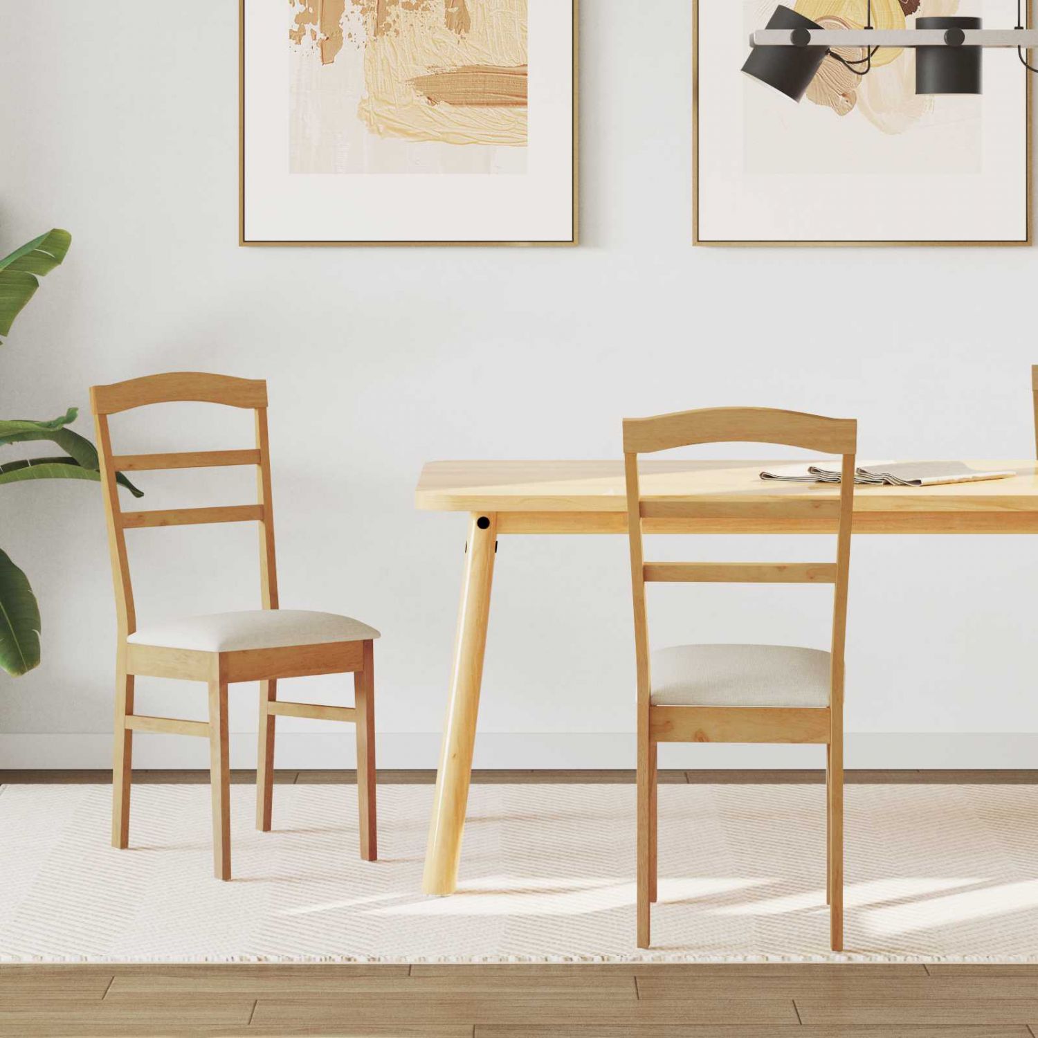 Söögitool 2 pcs Looduslik ja hele Paks Kautsukipuit