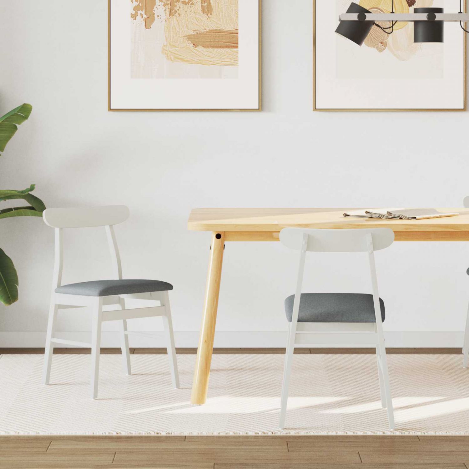 Söögitool 2 pcs Valge ja hall Paks Kautsukipuit