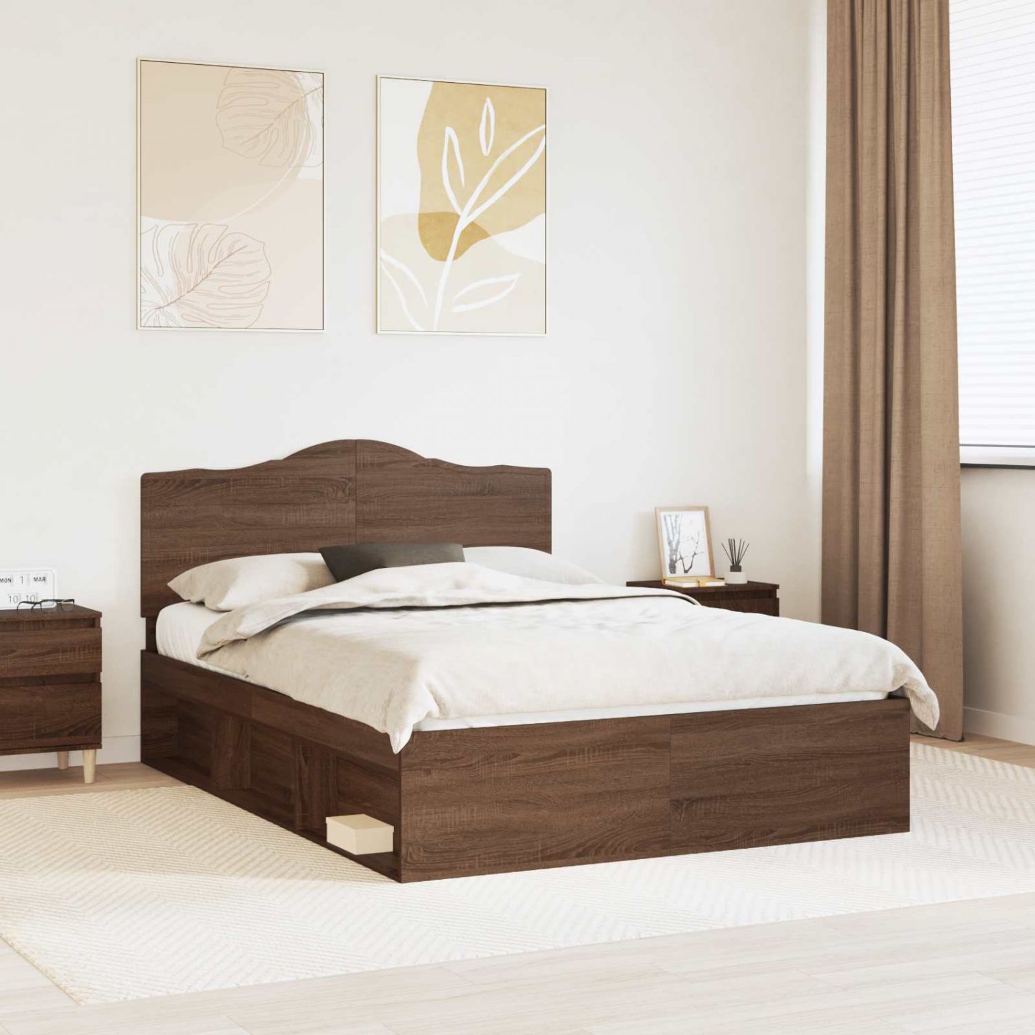 Voodi raam peaga Pruun tamme 140 x 200 cm Tahke mänd