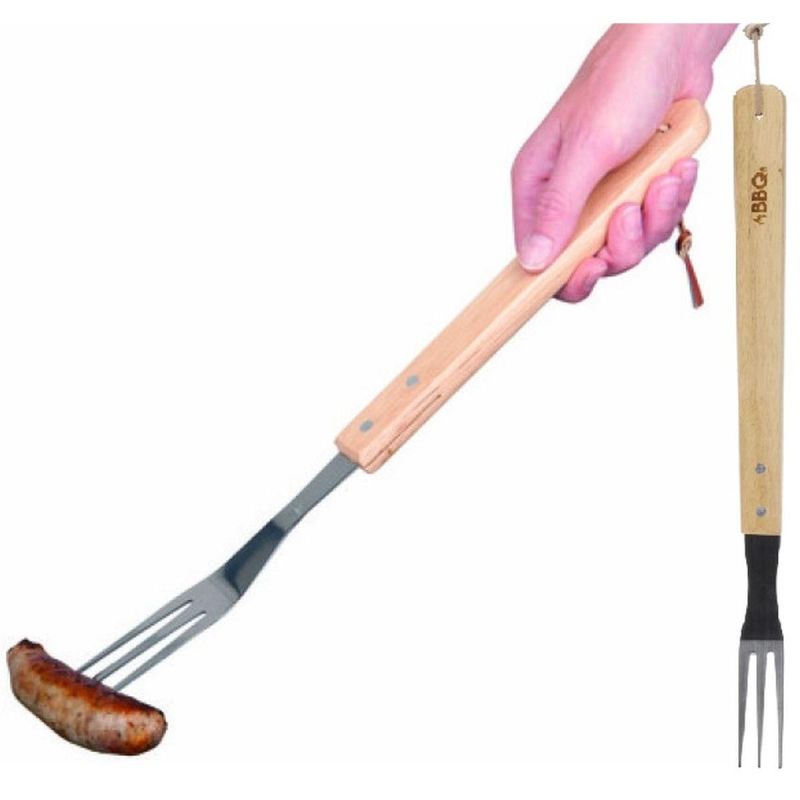 BBQ FORK 46CM WITH WOODEN HANDLE