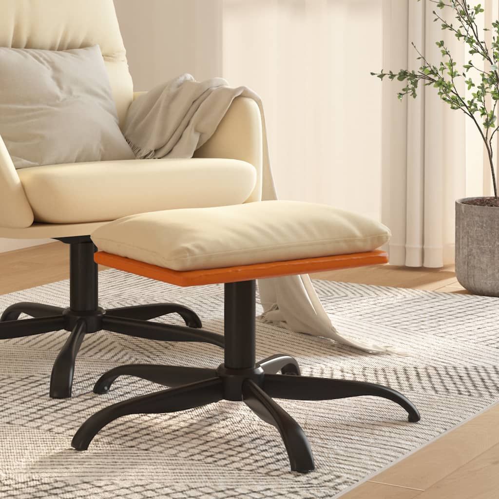 Пуф для ног кремовый, 60x60x36 см, ткань и искусственная кожа