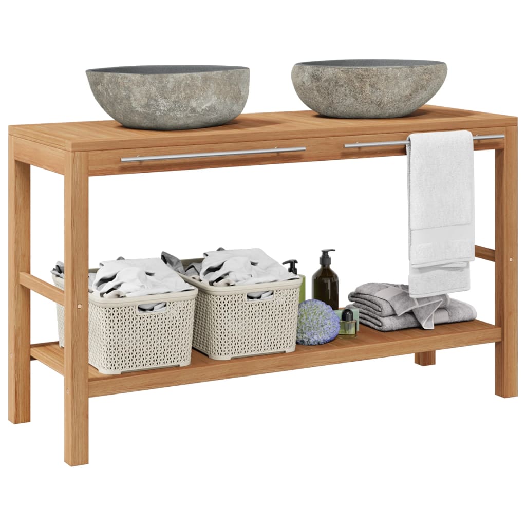 Luksuslik tiikpuust vannitoakapp jõekivist valamutega